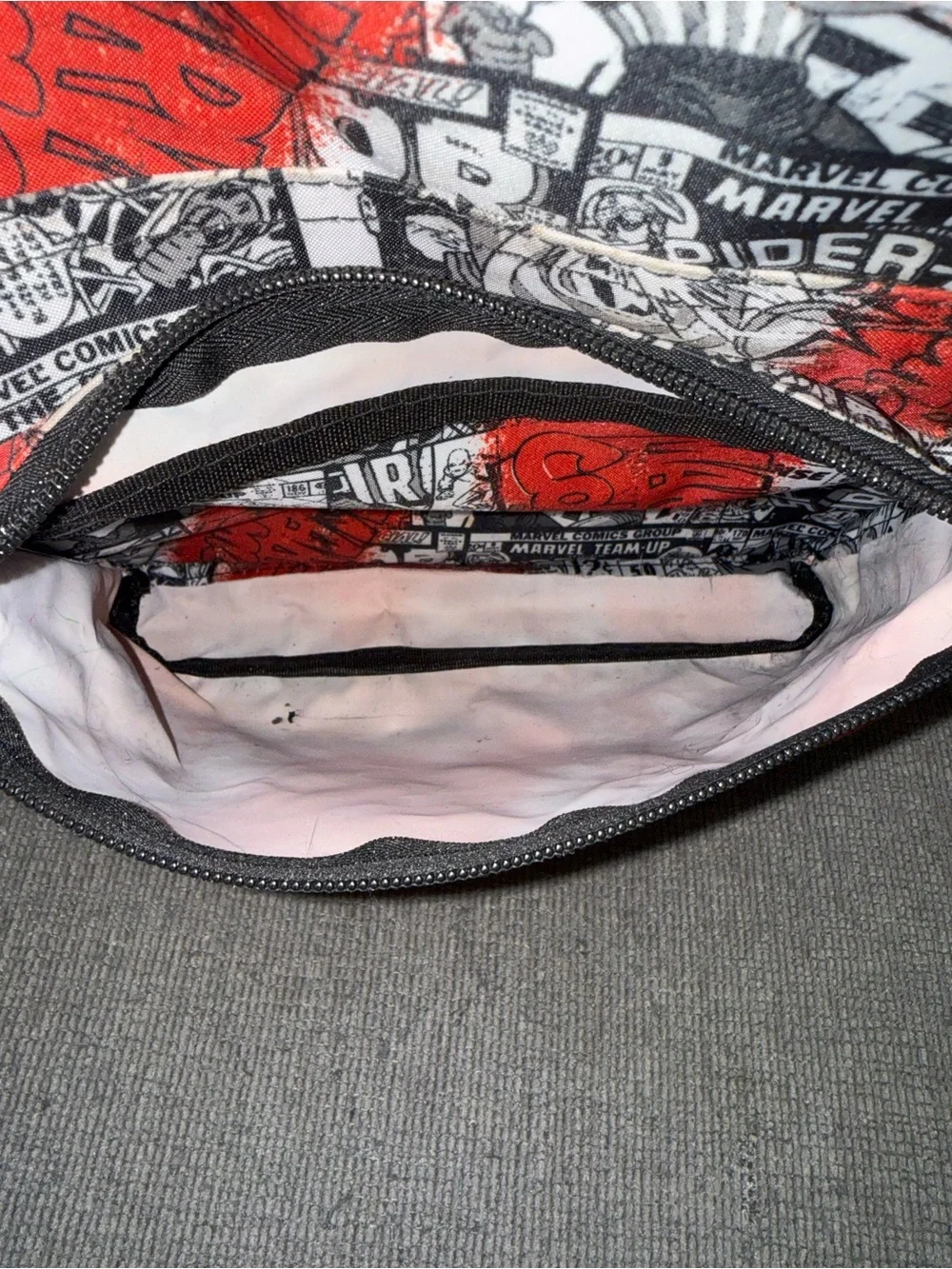 Marvel Comics Backpack Red Black White Comic Print School Book Bag Travel 16”